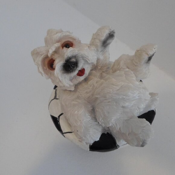 Westie on Soccer Ball Resin Dog Figurine - Picture 2 of 4